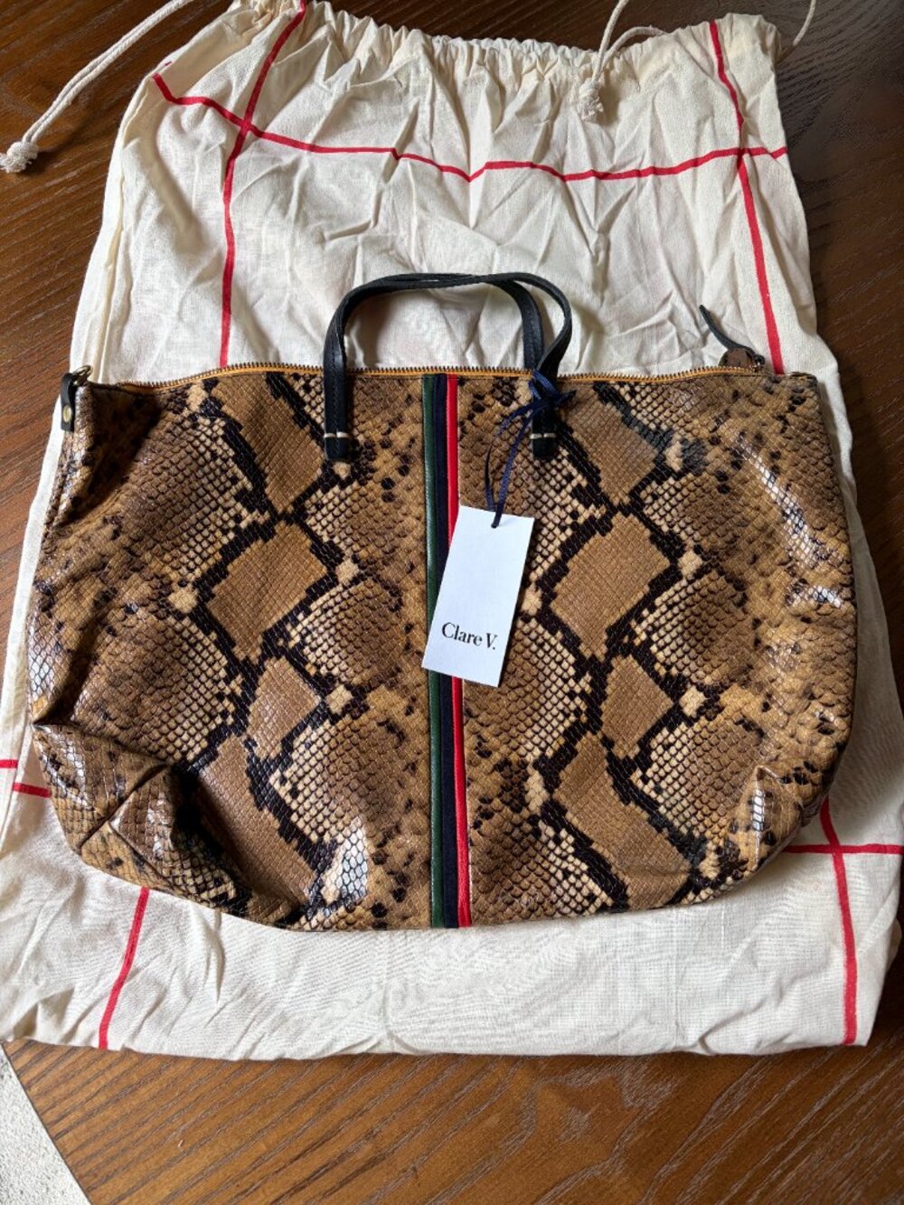 NWT Clare V Snake Print Tote Bag